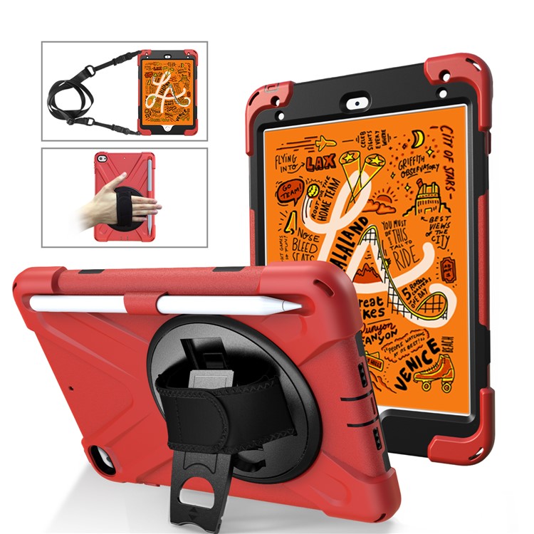 

[X-Shape] PC + TPU 360-degree Swivel Kickstand Case with Hand Strap for iPad mini (2019) 7.9 inch / mini 4 - Red, iPad mini (2019) 7.9 inch