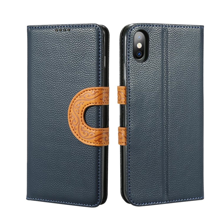 

Totem Magnetic Closure PU Leather Litchi Texture Phone Case for iPhone XS Max 6.5 inch - Blue, iPhone XS Max 6.5 inch
