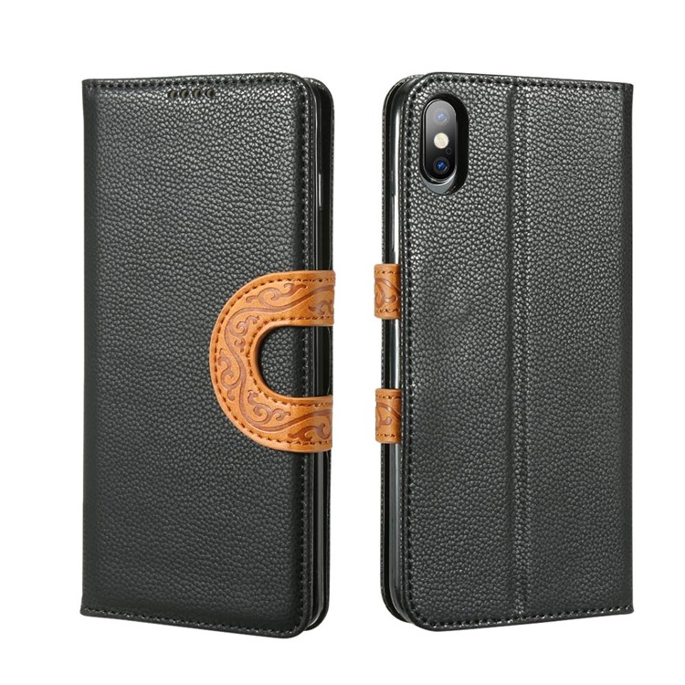 

Totem Magnetic Closure PU Leather Litchi Texture Phone Case Cover for iPhone X/XS - Black, iPhone X