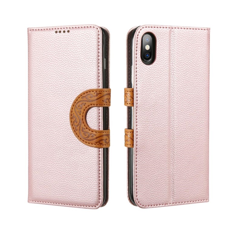 

Крышка Случая Телефона Текстуры Litchi Кожи PU Тотема Магнитная Для Iphone X / XS - Розовый, iPhone X