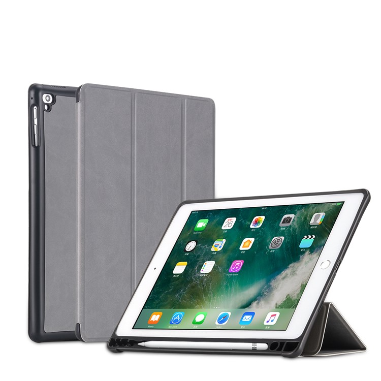 

Tri-fold PU Leather Stand Cover Tablet Case with Pen Slot for iPad 9.7-inch (2018) / iPad Air 2 - Grey, iPad 9.7 (2018)