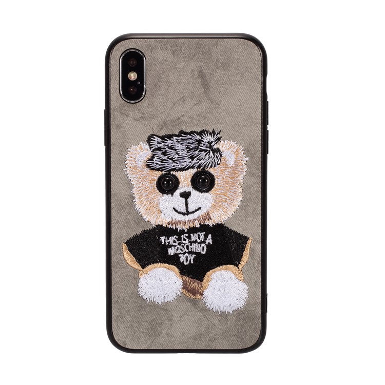 

Вышивка PU Чехол С Полиуретановым Покрытием Для Iphone XS Макс 6,5 Дюйма - Серый / Рисунок Медведя, iPhone XS Max 6.5 inch