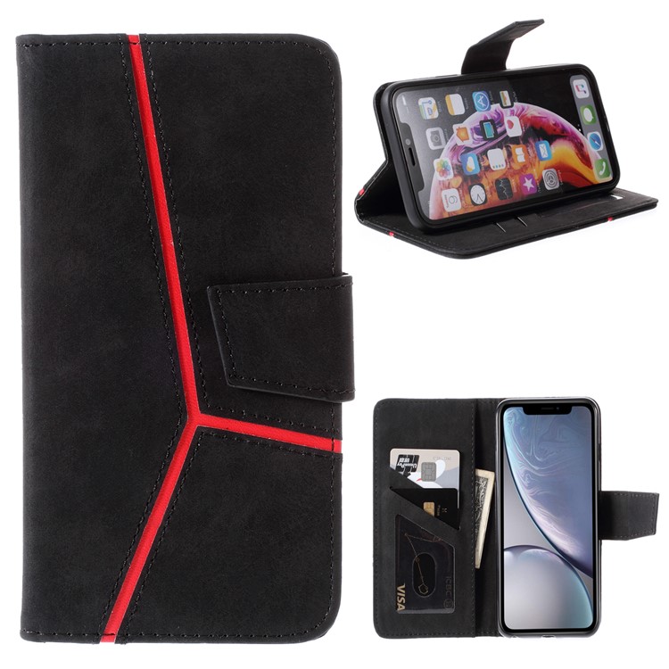 Business Splicing Wallet Stand Leather Cover for iPhone XR 6.1 inch - Black-1