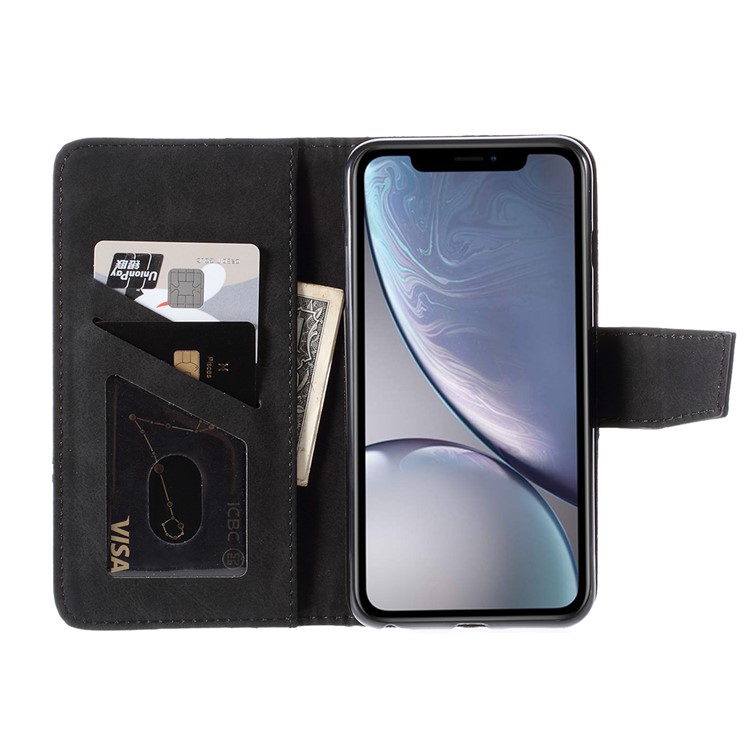 Business Splicing Wallet Stand Leather Cover for iPhone XR 6.1 inch - Black-7