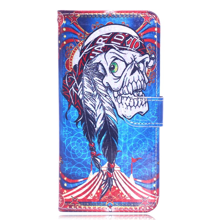 Laser Carving Pattern Printing Wallet Leather Case with Strap for iPhone 8 Plus /  7 Plus 5.5 inch - Tribal Feather Skull-2