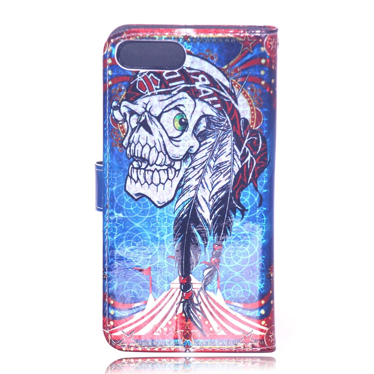 Laser Carving Pattern Printing Wallet Leather Case with Strap for iPhone 8 Plus /  7 Plus 5.5 inch - Tribal Feather Skull-3