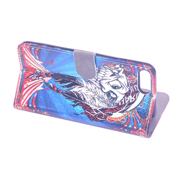 Laser Carving Pattern Printing Wallet Leather Case with Strap for iPhone 8 Plus / 7 Plus 5.5 inch - Tribal Feather Skull-5