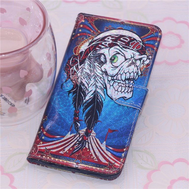 Laser Carving Pattern Printing Wallet Leather Case with Strap for iPhone 8 Plus /  7 Plus 5.5 inch - Tribal Feather Skull-7