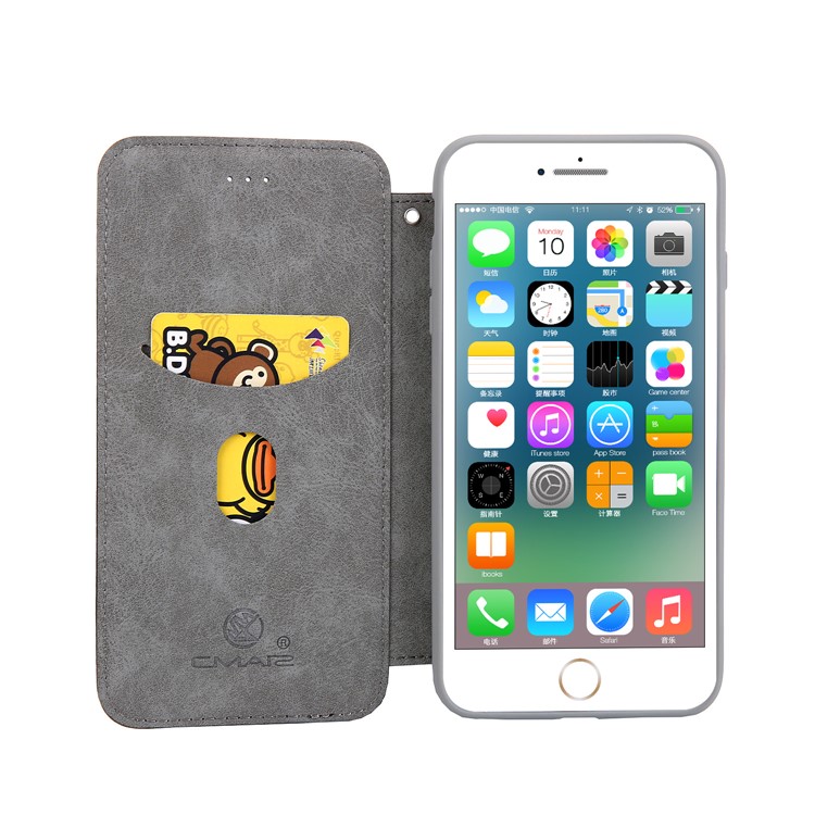 CMAI2 TPU+PU Leather Phone Case for iPhone 8 Plus - Grey-10