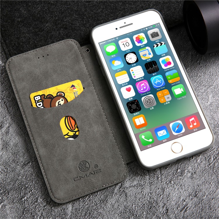 CMAI2 TPU+PU Leather Phone Case for iPhone 8 Plus - Grey-17