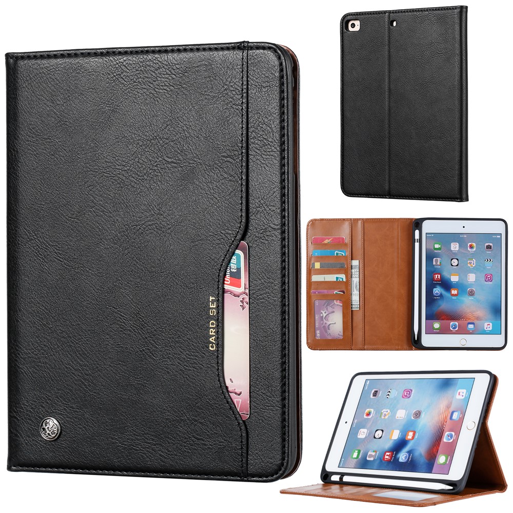 PU Leather Stand Wallet Protective Case with Pen Slot for iPad mini (2019) 7.9 inch / mini 4 - Black-1