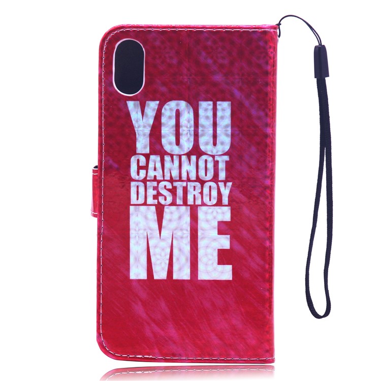 Laser Carving Pattern Printing Wallet Leather Case with Strap for iPhone X / XS 5.8 inch - You Can Not Destroy Me-3