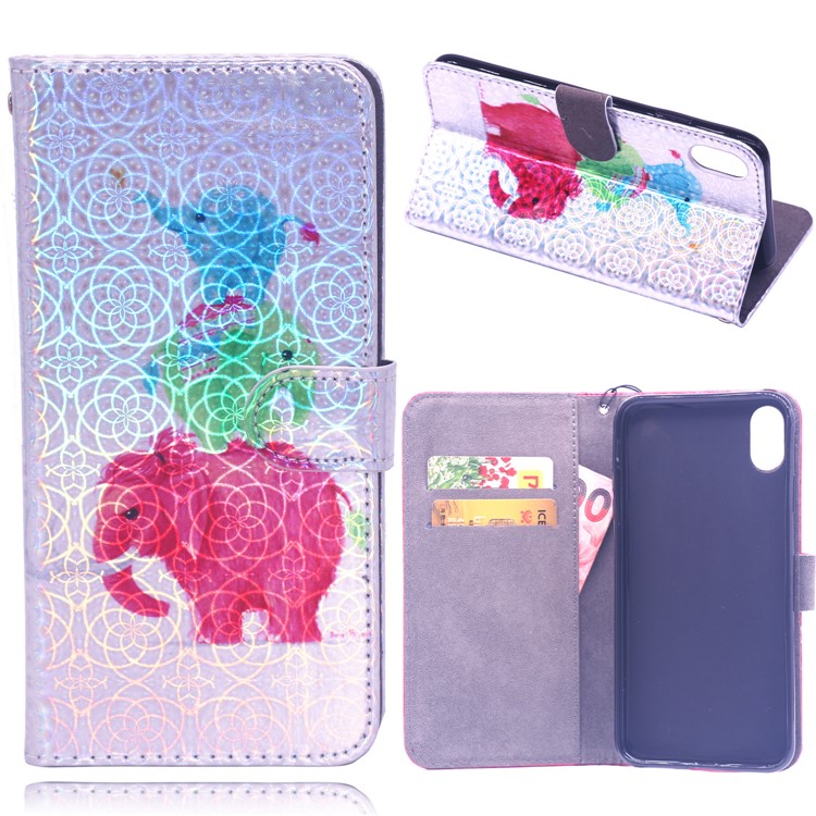 

Laser Carving Pattern Printing Wallet Leather Case with Strap for iPhone X / XS 5.8 inch - Elephant, iPhone X
