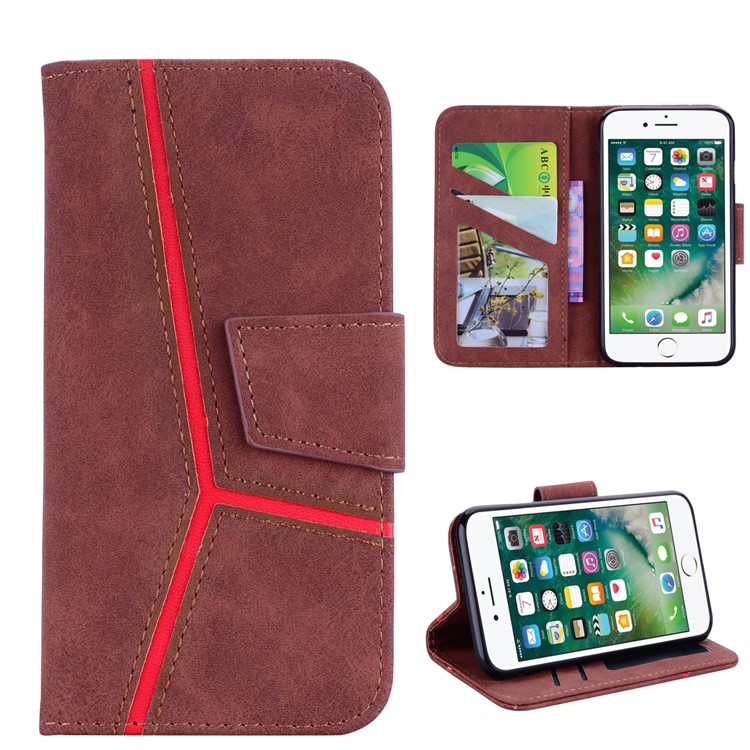 Business Splicing Wallet Stand Leather Cover for iPhone 8 / 7 4.7 inch - Brown-1