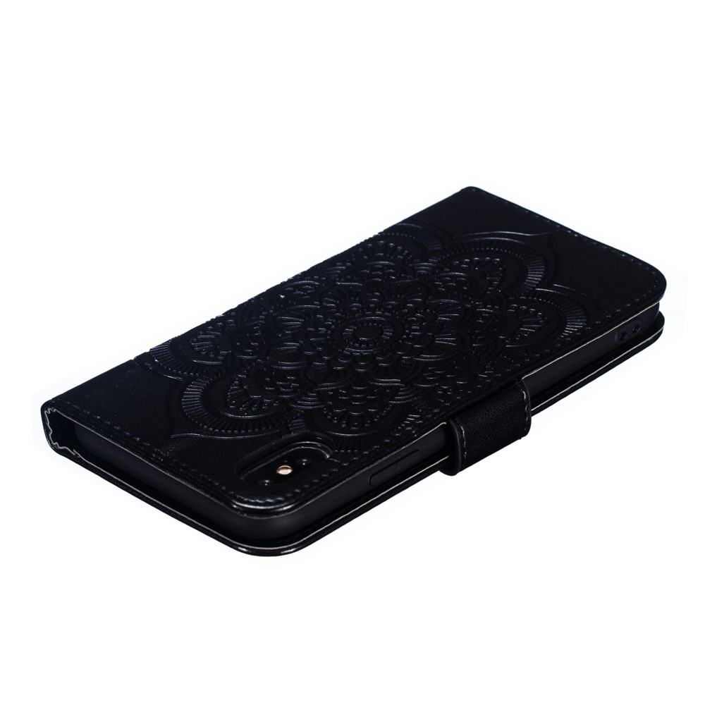 Imprimer Mandala Flower le Cuir de Portefeuille Couvercle de Téléphone Pour Iphone x / xs Avec Emplacement Photo - le Noir