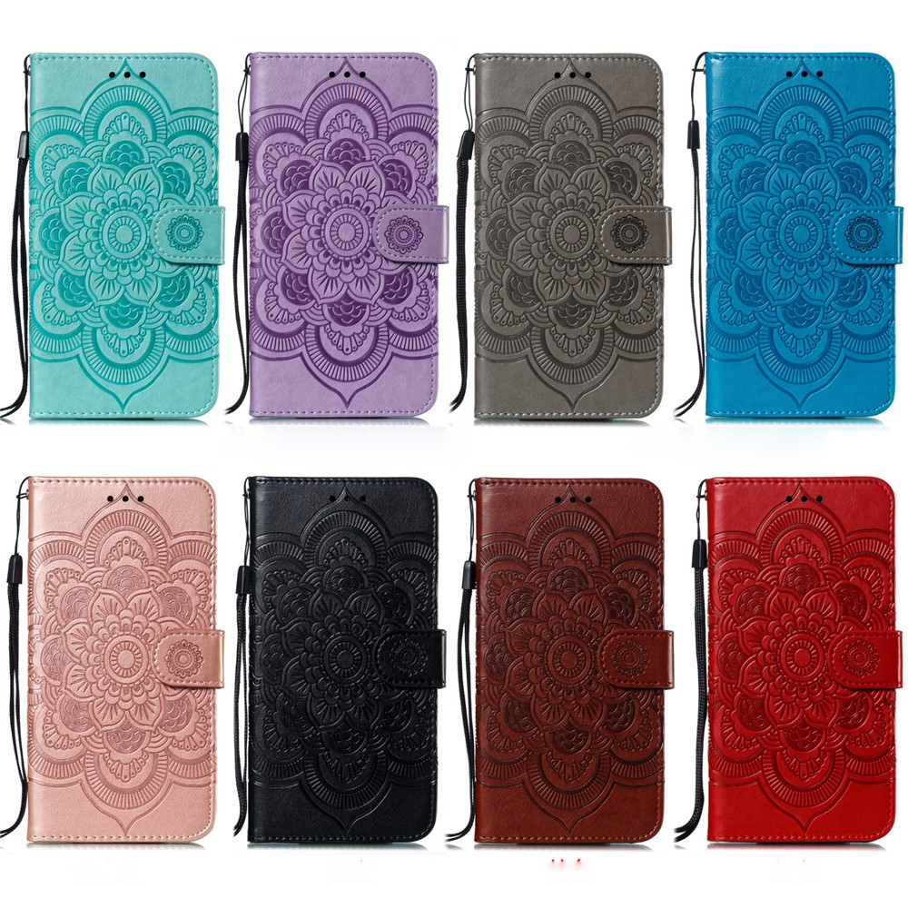 Impronta Coperchio Telefonico Per il Portafoglio in Pelle di Fiore Mandala Per Iphone X/XS Con Slot Fotografico - Nero