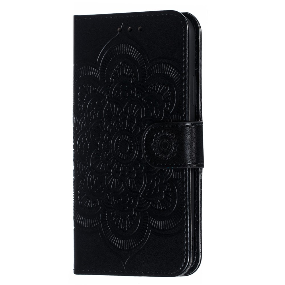 Imprint Mandala Flower Leather Wallet Case Phone Cover for iPhone X/XS - Black-7