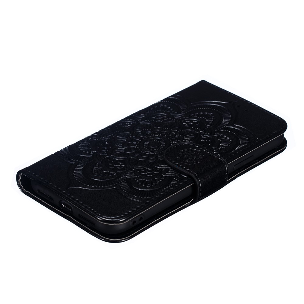 Imprint Mandala Flower Leather Wallet Case Phone Cover for iPhone X/XS - Black-9