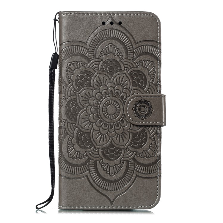Para Iphone XS Impresión Máx. Mandala Flor Billetera De Cuero Caja Del Teléfono Cubierta - Gris-2