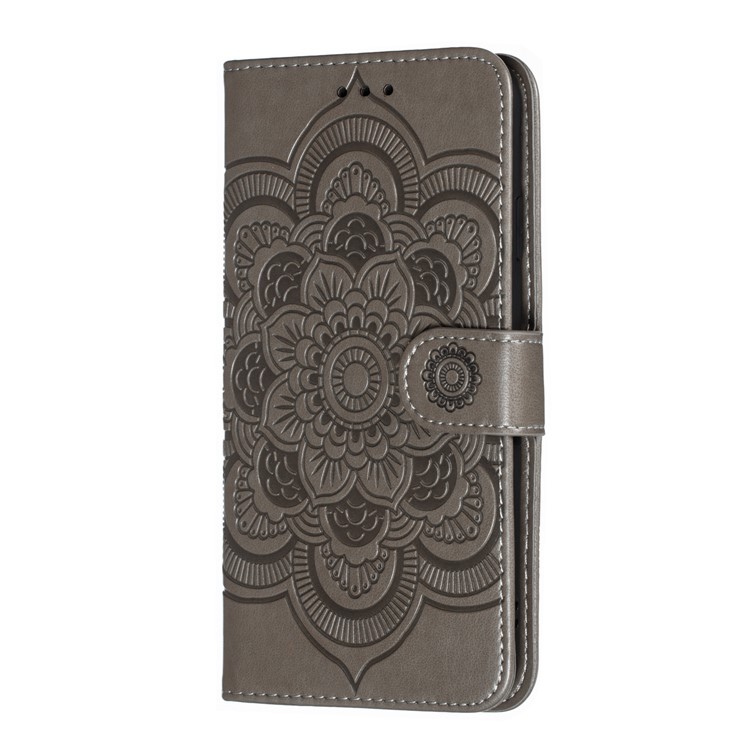 Para Iphone XS Impresión Máx. Mandala Flor Billetera De Cuero Caja Del Teléfono Cubierta - Gris-3