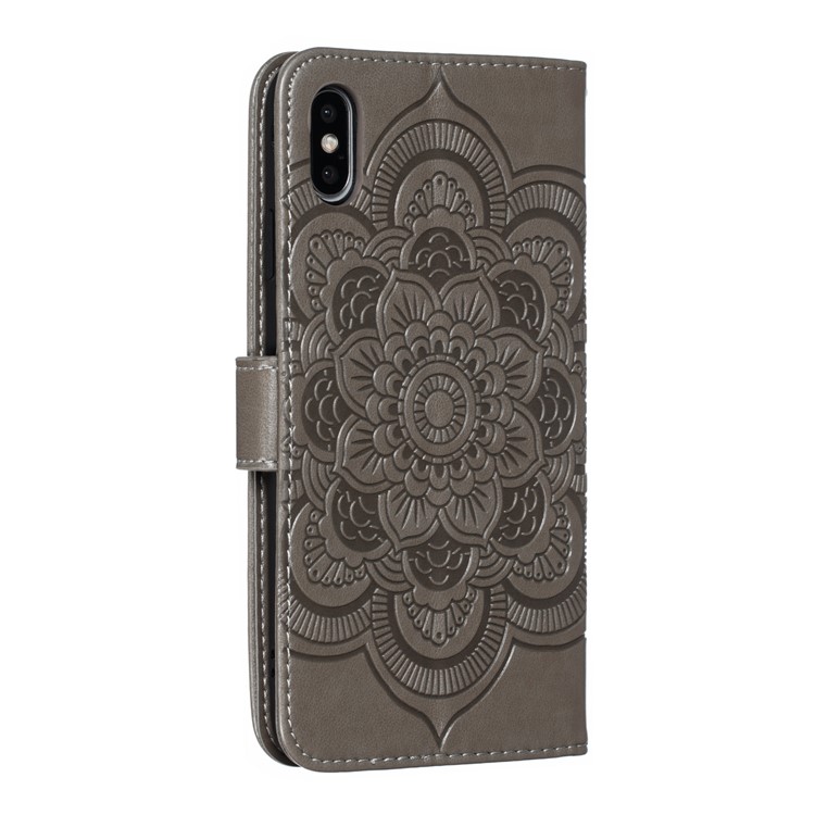 Para Iphone XS Impresión Máx. Mandala Flor Billetera De Cuero Caja Del Teléfono Cubierta - Gris-4