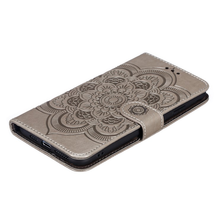 Para Iphone XS Impresión Máx. Mandala Flor Billetera De Cuero Caja Del Teléfono Cubierta - Gris-5