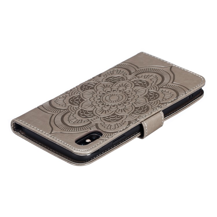 Para Iphone XS Impresión Máx. Mandala Flor Billetera De Cuero Caja Del Teléfono Cubierta - Gris-6