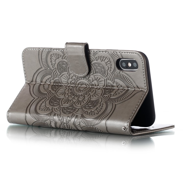Para Iphone XS Impresión Máx. Mandala Flor Billetera De Cuero Caja Del Teléfono Cubierta - Gris-7