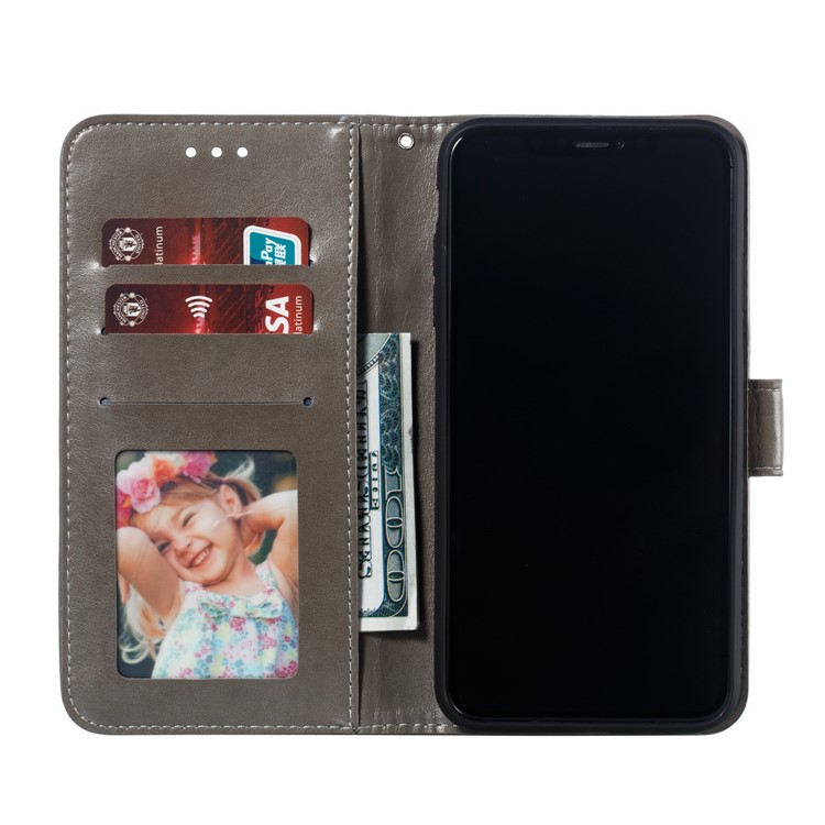 Para Iphone XS Impresión Máx. Mandala Flor Billetera De Cuero Caja Del Teléfono Cubierta - Gris-9