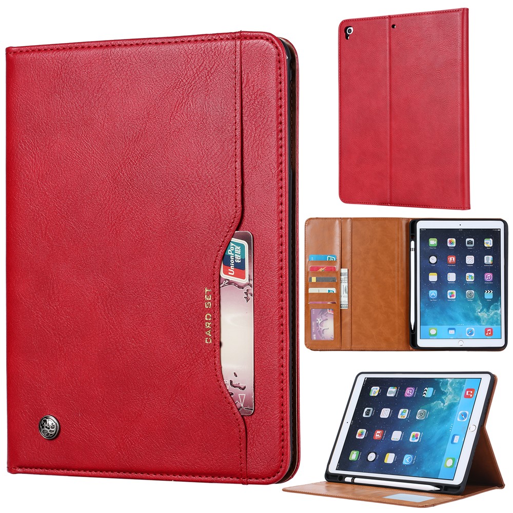 PU Leather Stand Wallet Protective Case with Pen Slot for iPad 9.7-inch (2018)/9.7-inch (2017)/Air/Air 2 - Red