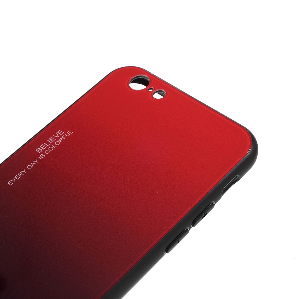 Gradient Color Glass + PC + TPU Hybrid Phone Case for iPhone 6s / 6 4.7 inch - Red / Black-3