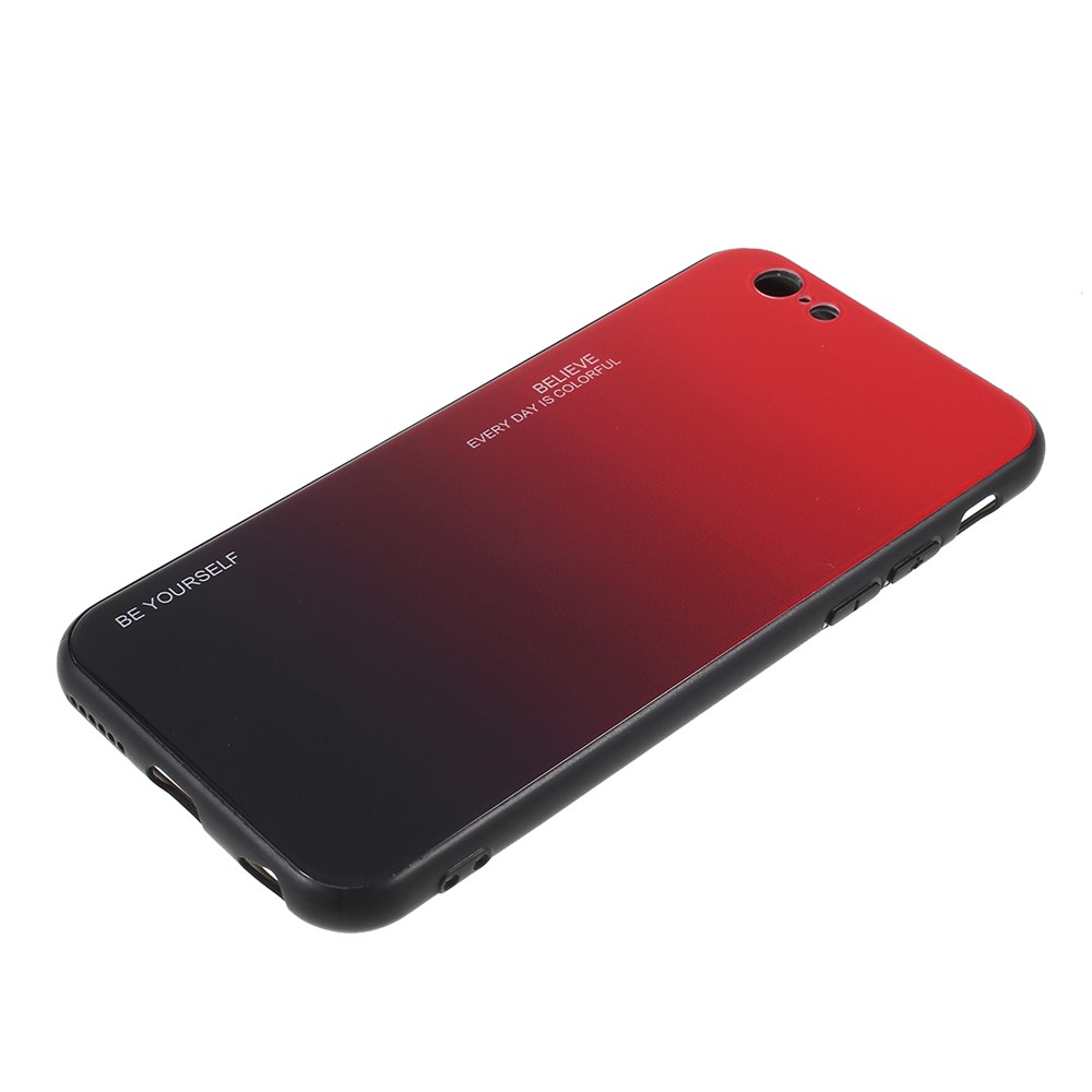 Gradient Color Glass + PC + TPU Hybrid Phone Cover for iPhone 6 Plus / 6s Plus 5.5 inch - Red / Black-5