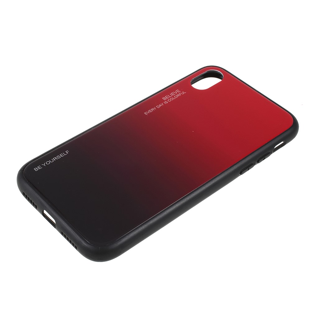 Gradient Color Glass + PC + TPU Phone Case for iPhone XR 6.1 inch - Red / Black-5