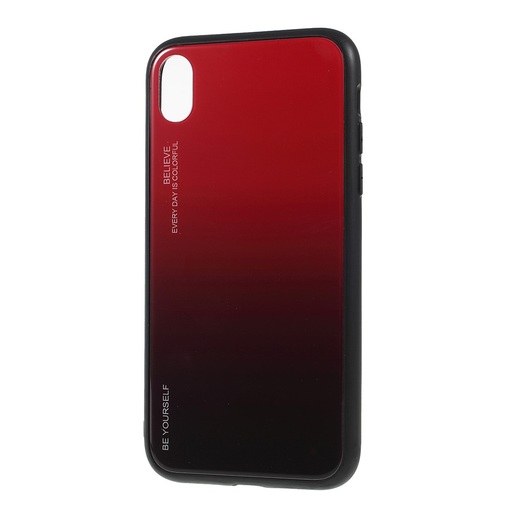 Gradient Color Glass + PC + TPU Phone Case for iPhone XR 6.1 inch - Red / Black-6