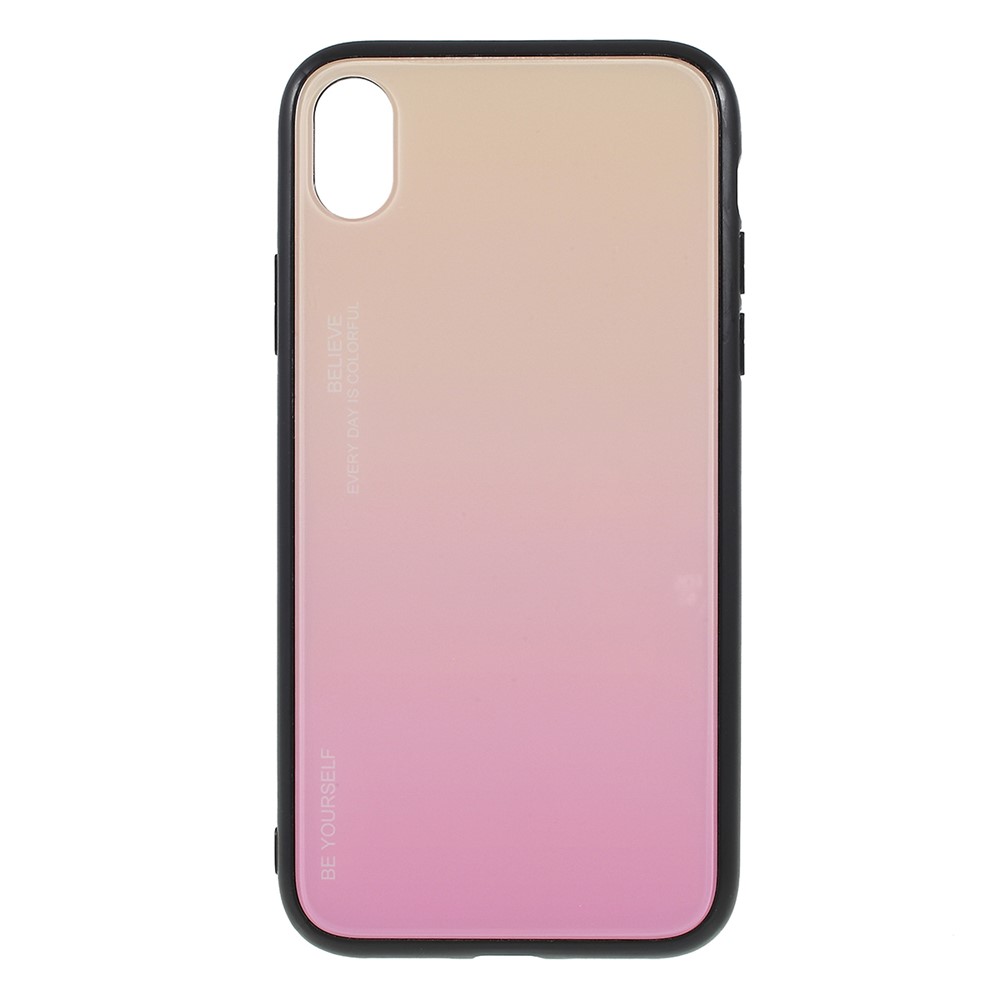 Gradient Color Glass + PC + TPU Phone Case for iPhone XR 6.1 inch - Gold / Pink