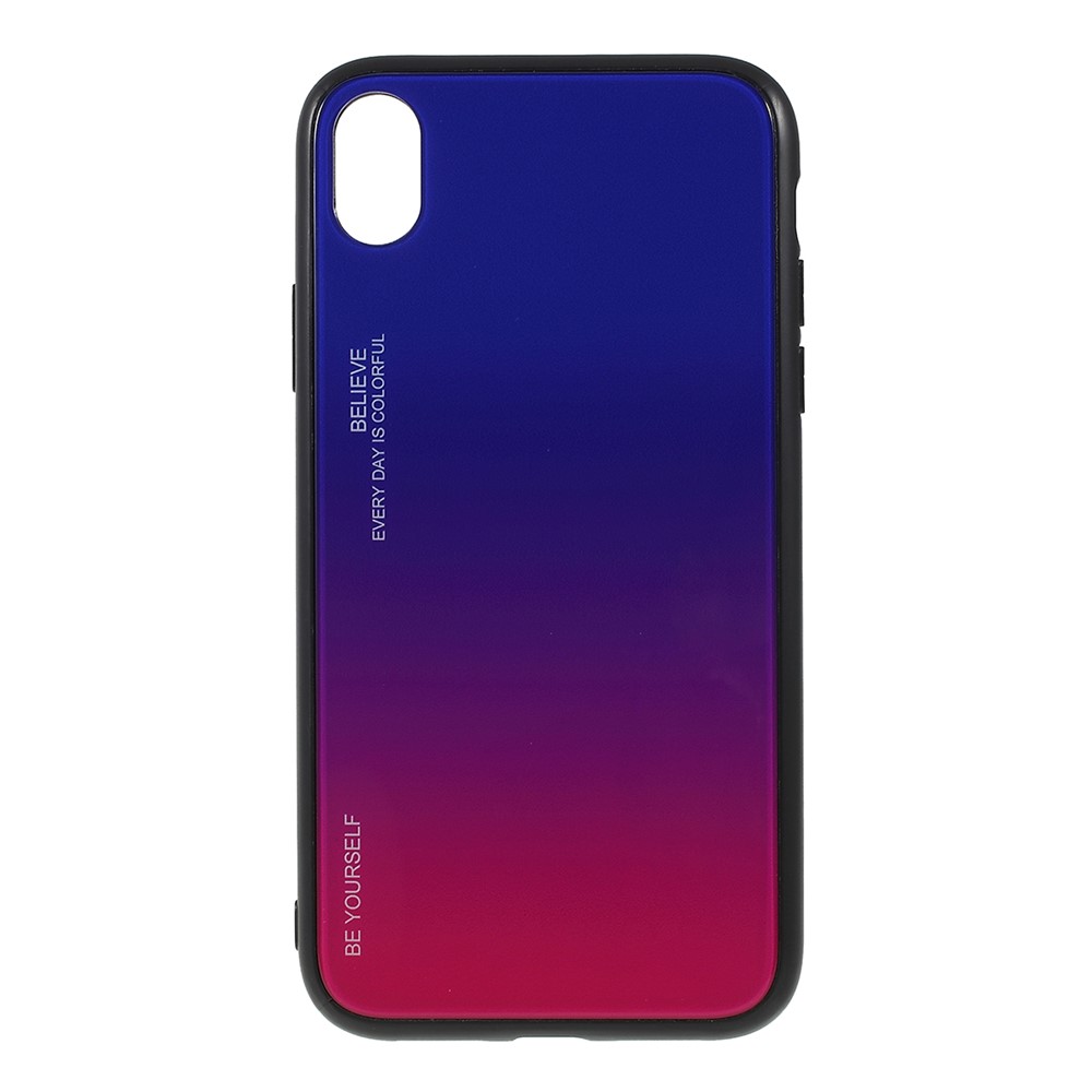 Gradient Color Glass + PC + TPU Phone Case for iPhone XR 6.1 inch - Blue / Rose