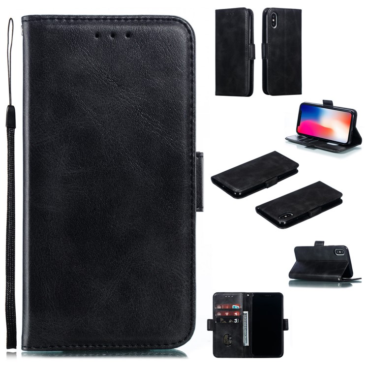 Leather Wallet Stand Flip Phone Case Cover for iPhone XS / iPhone X - Black-1