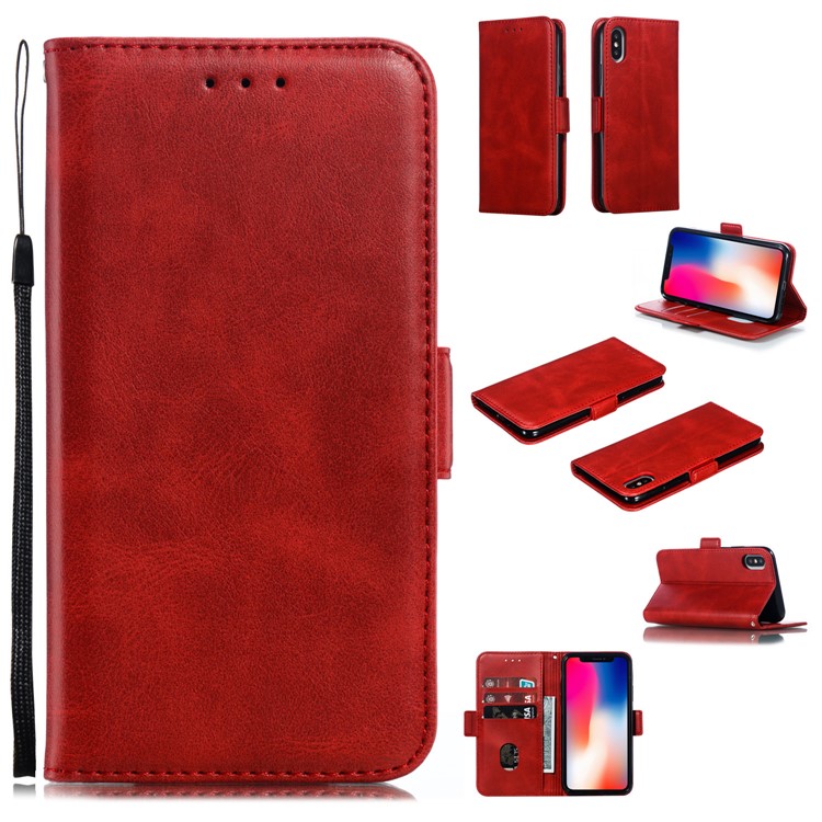 Leather Wallet Stand Flip Phone Case Cover for iPhone XS / iPhone X - Red-1