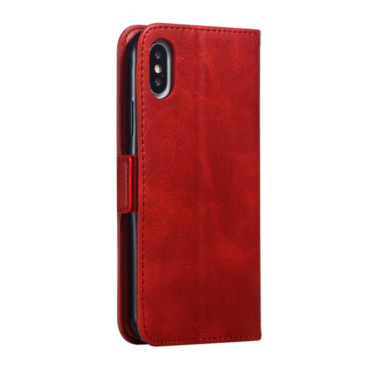 Leather Wallet Stand Flip Phone Case Cover for iPhone XS / iPhone X - Red-5