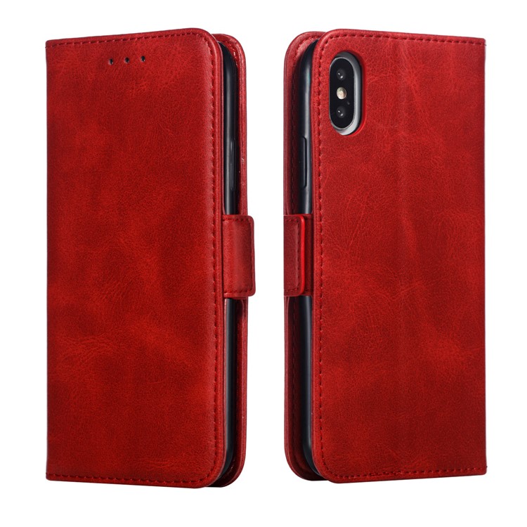 Leather Wallet Stand Flip Phone Case Cover for iPhone XS / iPhone X - Red-6