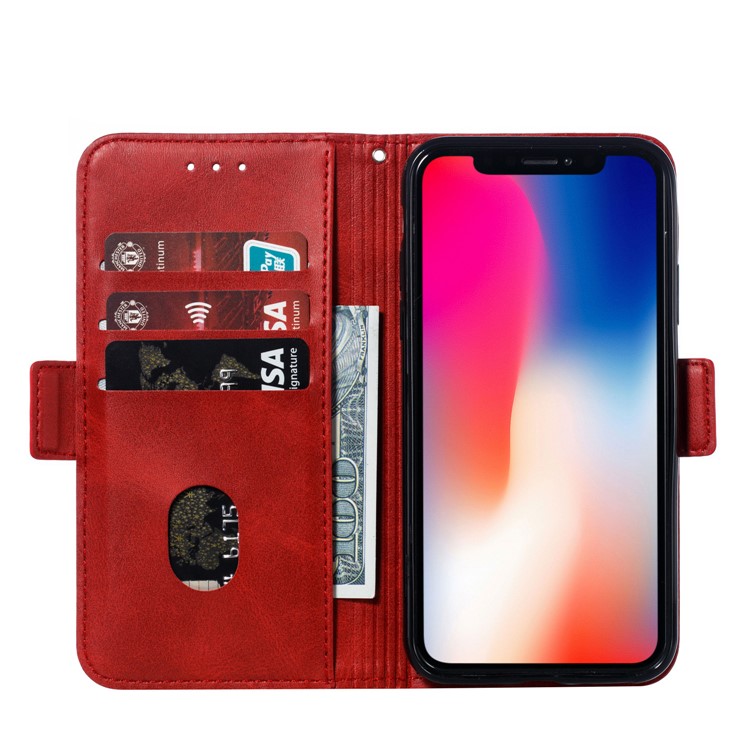 Leather Wallet Stand Flip Phone Case Cover for iPhone XS / iPhone X - Red-7