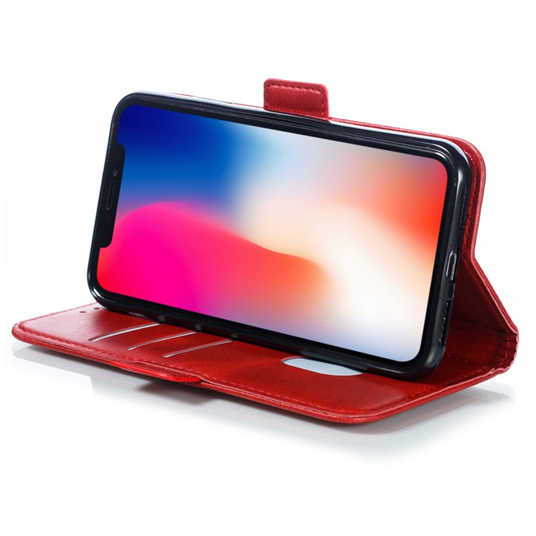 Leather Wallet Stand Flip Phone Case Cover for iPhone XS / iPhone X - Red-9
