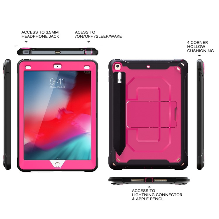 Heavy Duty Anti-drop PC + TPU Hybrid Protective Case with Kickstand for iPad 9.7-inch (2018)/(2017) - Pink-4