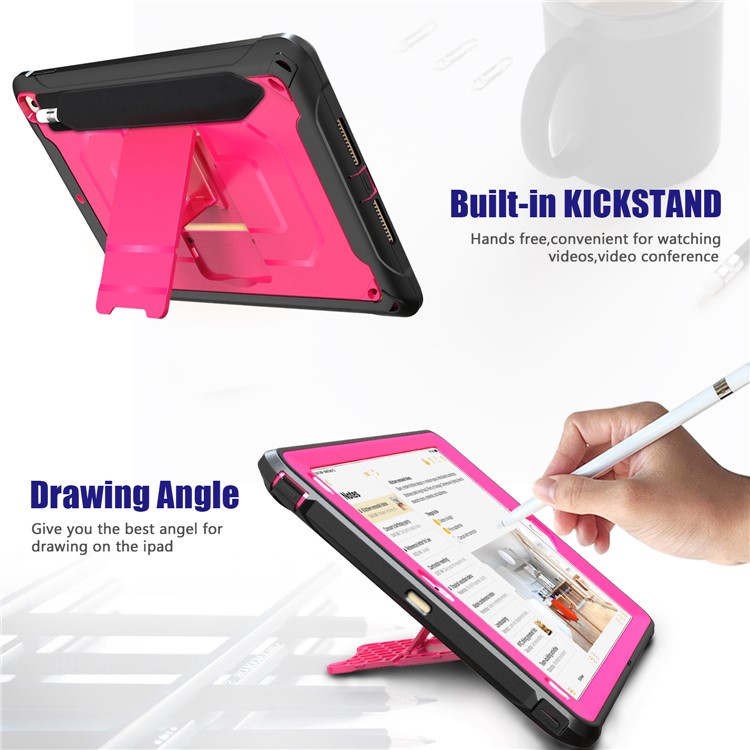 Heavy Duty Anti-drop PC + TPU Hybrid Protective Case with Kickstand for iPad 9.7-inch (2018)/(2017) - Pink-6