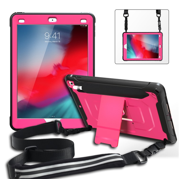 Anti-drop PC + TPU Hybrid Protective Case with Kickstand and Shoulder Strap for iPad 9.7-inch (2018)/(2017) - Pink-2