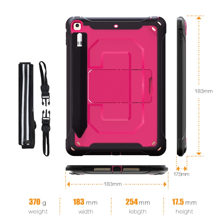 Anti-drop PC + TPU Hybrid Protective Case with Kickstand and Shoulder Strap for iPad 9.7-inch (2018)/(2017) - Pink-4