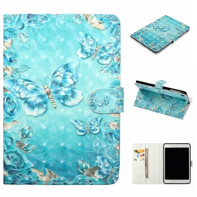 Embossment Patterned  Light Spot Decor Leather Cover for iPad mini (2019) 7.9 inch/mini 4 3 2 1 - Blue Butterfly-1