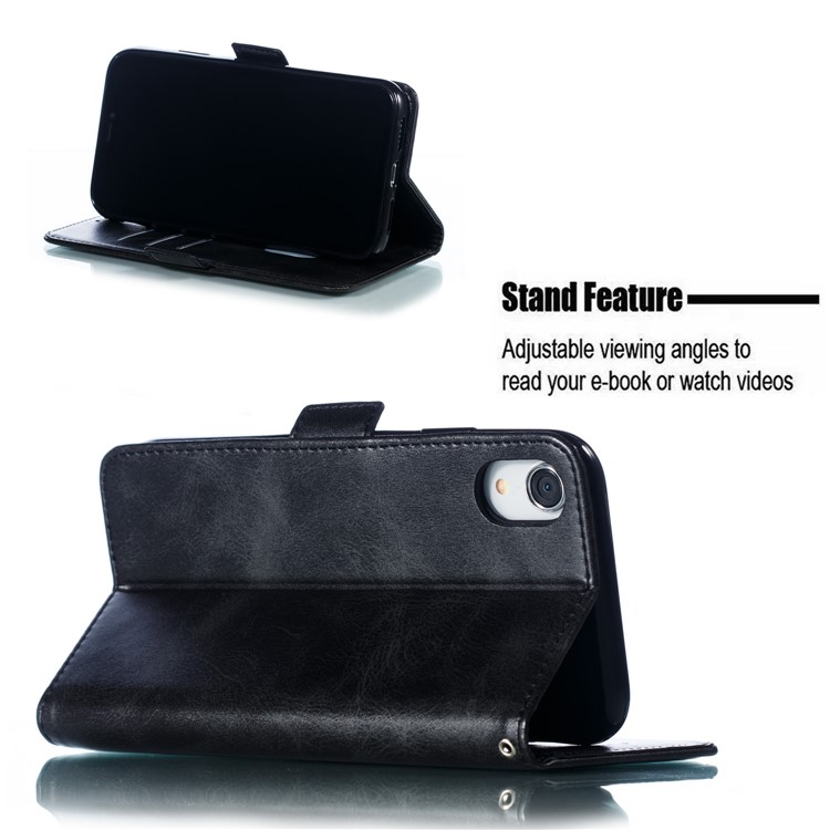 PU Leather Stand Wallet Case for iPhone XR 6.1 inch - Black-11