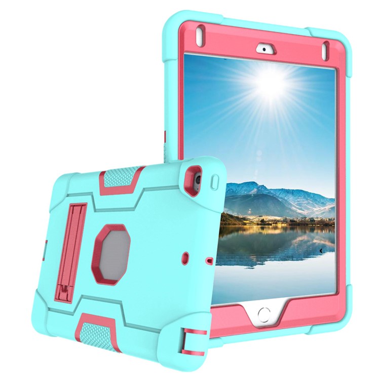 For iPad mini (2019) 7.9 inch Shock Proof TPU + PC Hybrid Tablet Case with Kickstand - Cyan / Rose-4