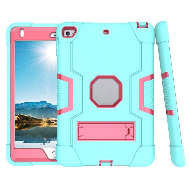 For iPad mini (2019) 7.9 inch Shock Proof TPU + PC Hybrid Tablet Case with Kickstand - Cyan / Rose-5